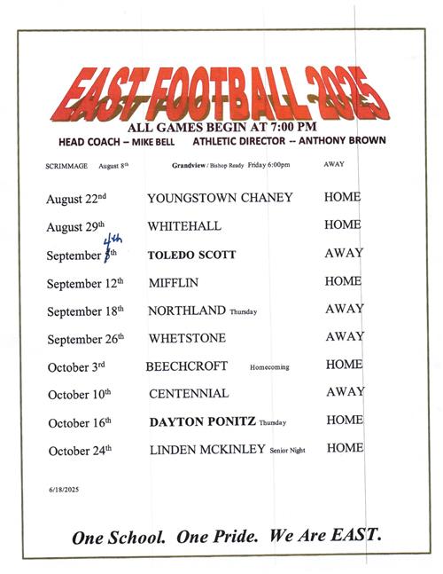 2025 TIGER FOOTBALL SCHEDULE